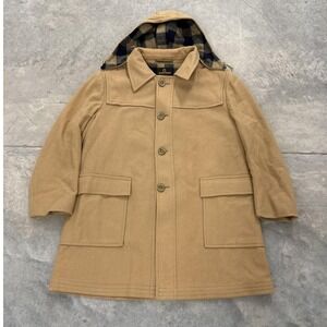Vintage Zero King Tan Wool Blend Plaid Lined Hooded Coat Mens Size 50